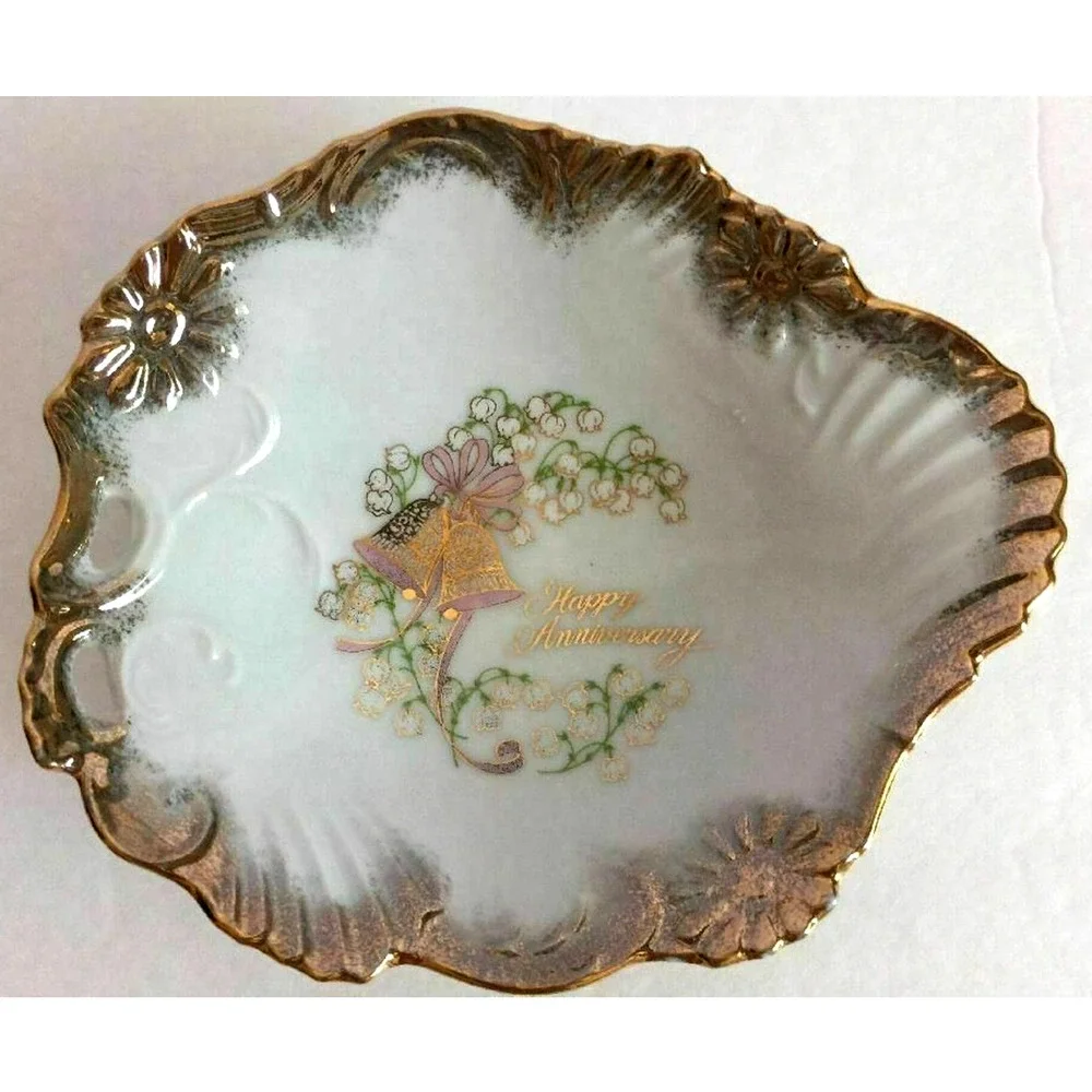 VTG Happy Anniversary Gold Painted Scalloped Porcelain Plate George Good Japan